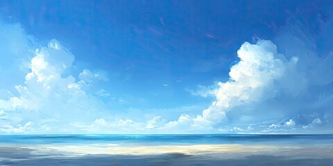 Naklejka premium A vast, open area under a backdrop of a blue sky creates a sense of emptiness and tranquility, featuring a clear, expansive view of the heavenly blue atmosphere above.