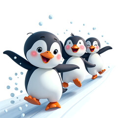 Fototapeta premium Experience the joy of penguins playing together in a cheerful winter wonderland, digital art of character illustration concept.