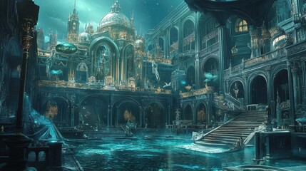 Obraz premium Flooded grand palace with aqua water.