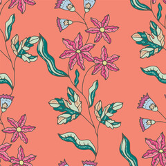 Fototapeta premium Coral Floral Decorative Pattern vector