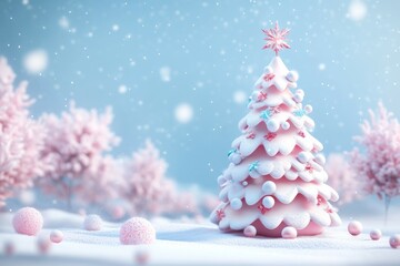 3d illuminated Christmas tree decorated with snow filled Christmas ornaments