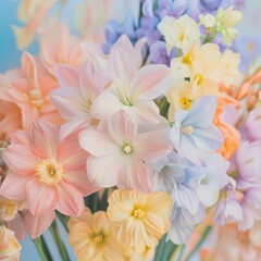 Obraz premium Pastel-hued spring flowers in bloom.
