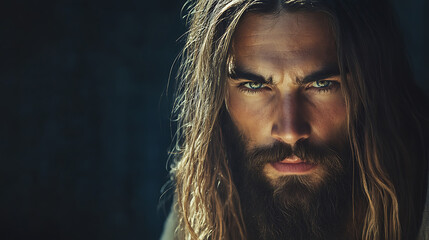 A man with long hair and a beard, religiously devout.