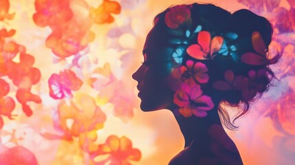 Woman silhouette with floral overlay.