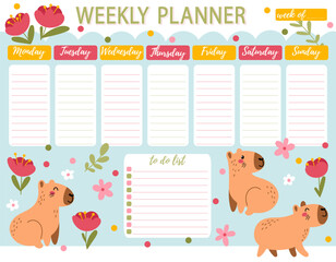 Kids weekly planner with capybaras