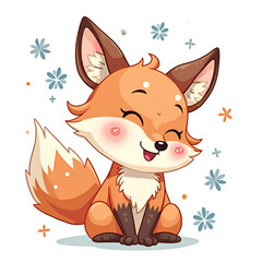 A cheerful fox embodies joy and playfulness in a vibrant floral backdrop, digital illustration of character design concept.