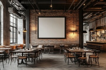 Blank white frame mockup on brown brick wall