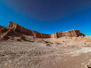 Landscape of The Amphitheater rock formations located in Valle de la Luna (Moon Valley) - Atacama Desert, Chile