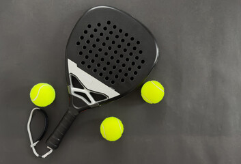 Padel racket. Background with copy space. Sport court and balls. Social media template. Promotion...
