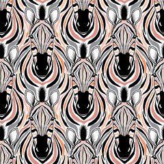 Seamless pattern with zebra head on white background
