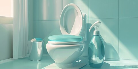 This bathroom exudes a clean, minimalistic design with teal accents that bring color and style to the space.