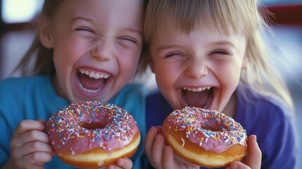 Joyful moment of children sharing a fun dessert experience.