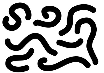 Abstract black curvy line set for decoration. Vector illustration. Children doodle line hand drawing.