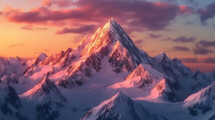 Obraz premium Majestic Snow-Capped Mountain Range at Sunset