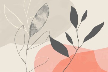 Abstract Botanical Art with Minimalist Leaves and Soft Color Shapes: Perfect for Modern Decor, Branding, or Nature-Inspired Projects.