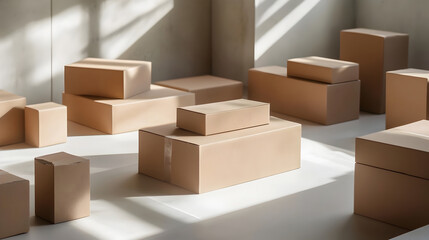 Aesthetically Pleasing Cardboard Boxes in Clean Studio Setting