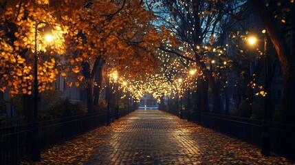 Fototapeta premium Late autumn season, city street night view 