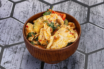 Thai red spicy curry with chicken