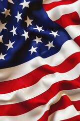 Red, white and blue American flag with stars. The flag is waving in the wind. The flag is a symbol of freedom and patriotism