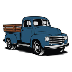 Vintage Blue Pickup Truck Illustration