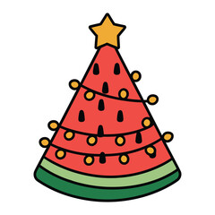 Watermelon Christmas Tree with Lights Illustration