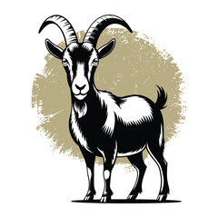 Illustration of a Black and White Goat with Grunge Background