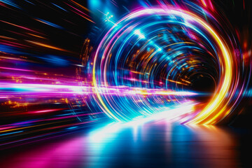 Fototapeta premium Experience a vibrant blend of pastel colors in this futuristic digital interface, showcasing dynamic light patterns and abstract energy, perfect for modern designs.