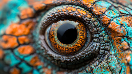 Obraz premium Magnified close up of vibrant reptile eye with vivid textures