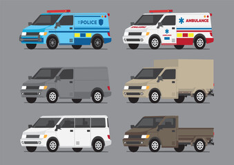 multiple type of van automobile vehicle	in many colors and purposes