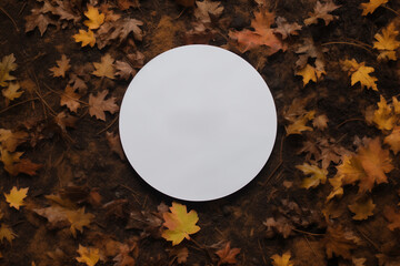 Round Blank Mockup on Autumn Leaves Background - Space for Text