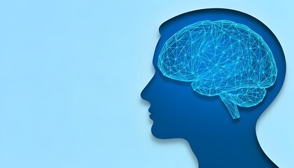 Obraz premium A silhouette of a human head with an abstract representation of a brain, symbolizing cognition, intelligence, and mental processes.