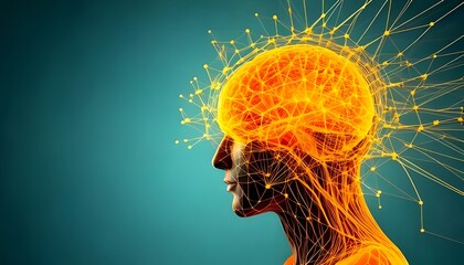Obraz premium A digital representation of a glowing human head, symbolizing intelligence, creativity, and the power of thought with vibrant energy patterns.