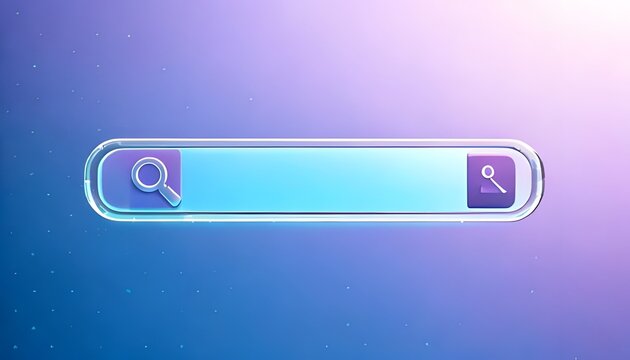 A stylized search bar with a soft gradient background featuring magnifying glass icons on either side, representing online search functionality.