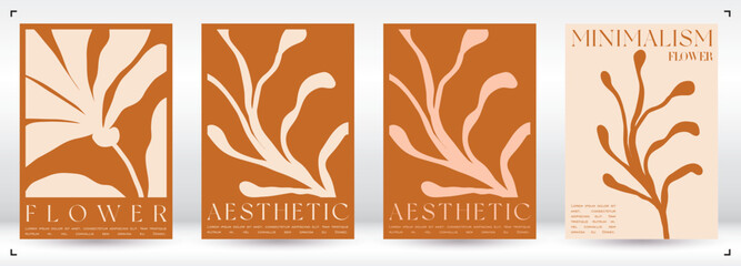 Trendy Groovy Vector Illustration Set in Matisse style. Decorative Modern Flower Poster. Plants, flowers and leaves in hand drawn style.