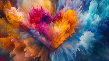 A vibrant explosion of colors forming a heart shape, evoking feelings of love and creativity in an artistic display.