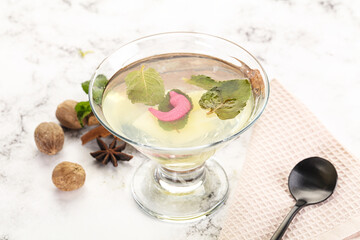 Sweet pineapple jelly with mint