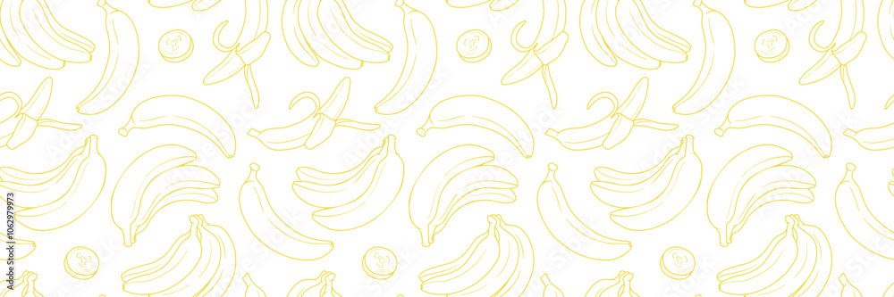 Aufkleber banana line art vector repeat pattern banner, seamless repeating horizontal background or cover desi