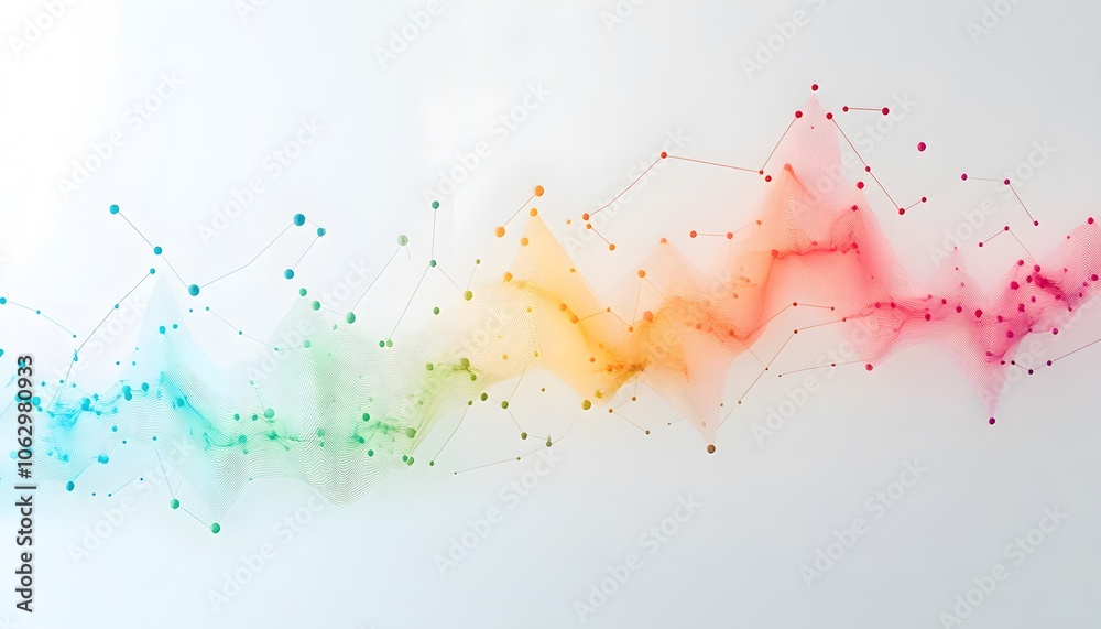 Poster colorful abstract wave with dots and lines representing data visualization and growth in technology 