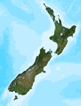 Blank isolated physical satellite map of New Zealand