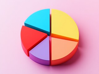 Fototapeta premium Colorful pie chart on a pink background, perfect for presentations, data visualization, and educational materials.