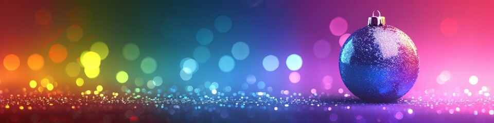 Obraz premium Single shimmering ornament reflecting vibrant rainbow lights isolated on a dark gradient background celebrating December festivity