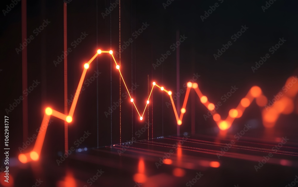 Poster dynamic graph visualization showcasing fluctuating data trends with vibrant red lines on a dark back