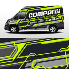 Delivery van vector design. Car design development for the company. Car branding. Decal with car brand in gray and light green color