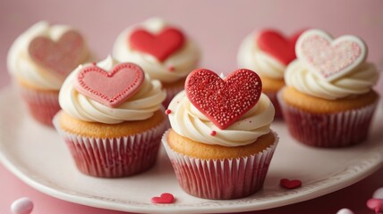 Cupcakes with Love Heart Decorations