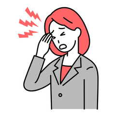 頭痛がつらいスーツの女性