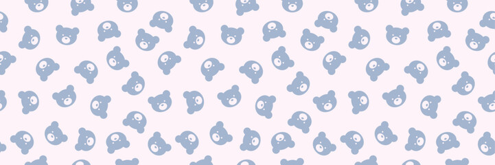 Fototapeta premium Cute bear banner, seamless repeating vector pattern, pastel teddy bear background horizontal cover design