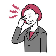 頭痛がつらい中年のスーツの女性