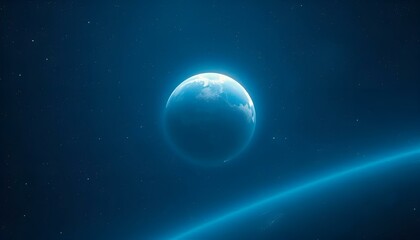 Naklejka premium Distant planet illuminated by blue light in a deep space environment