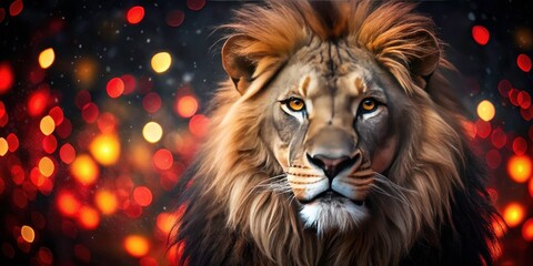 Stunning Panoramic Lion's Face in Bright Red and Black on Dark Wallpaper  Majestic Wildlife Art for Bold Home Decor, Unique Animal Portrait, Dramatic 
