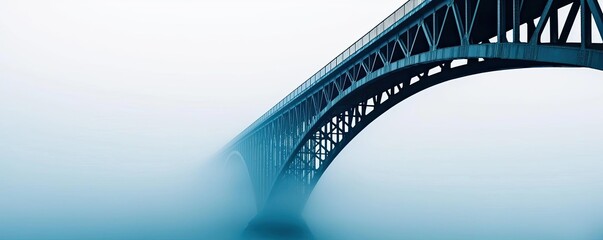 Bridge silhouette over foggy water, creating a serene and tranquil scene.